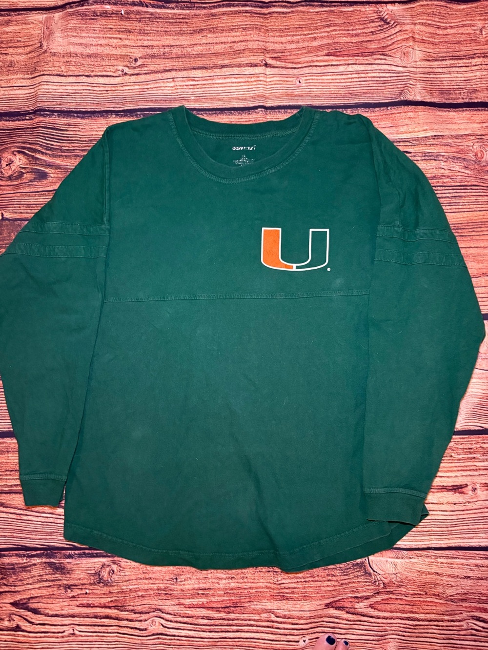 boxercraft University of Miami Green Long-Sleeve Crewneck with Orange U Logo
